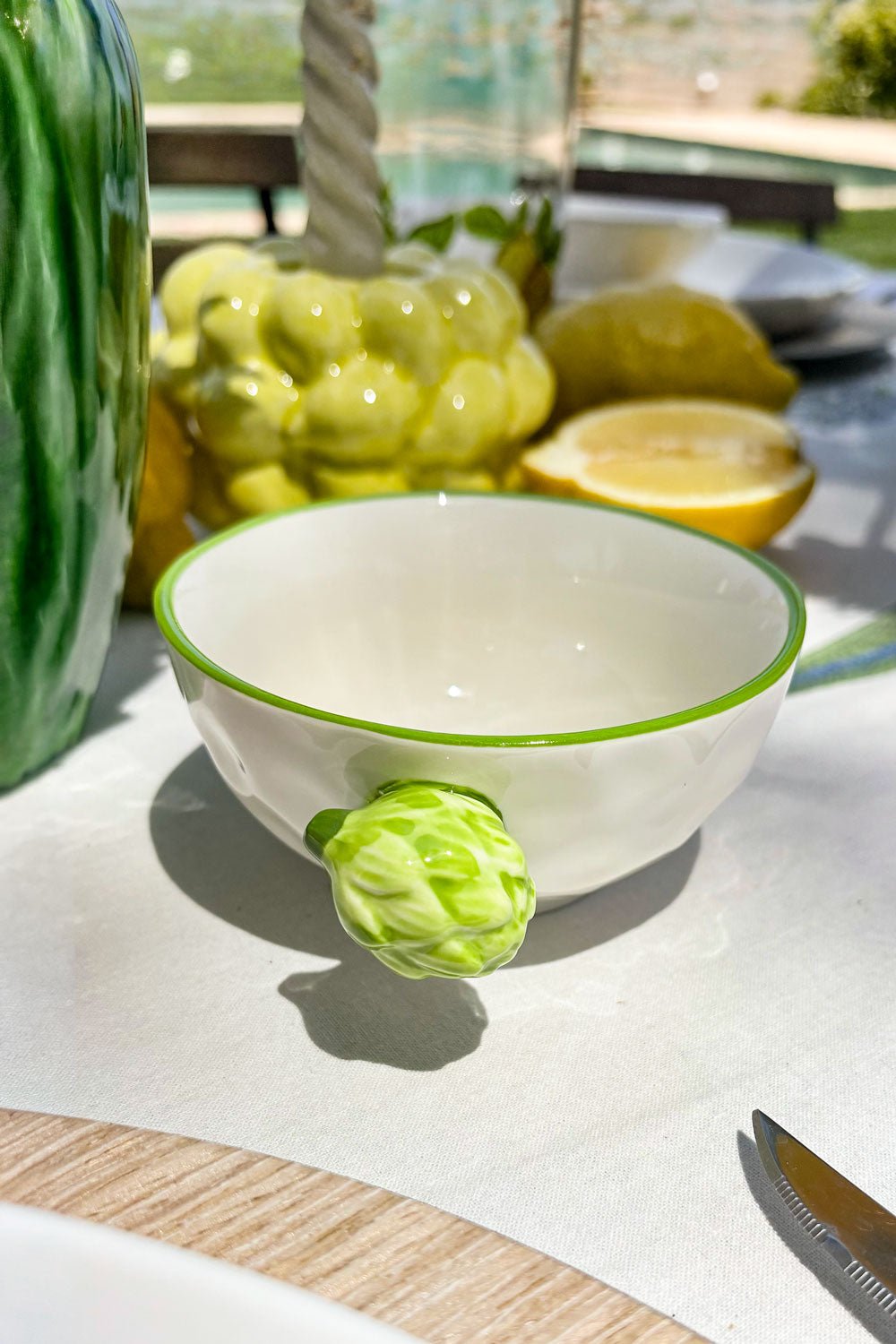 Detalles Cuenco Borde Verde Porcelana Vajilla Huerto Cristina Oria