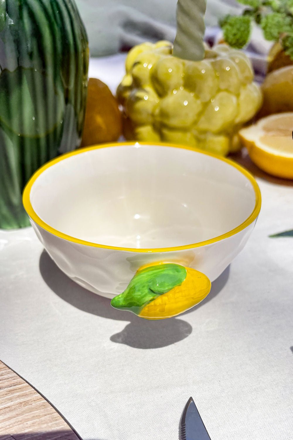 Detalles Cuenco Borde Amarillo Porcelana Vajilla Huerto Cristina Oria