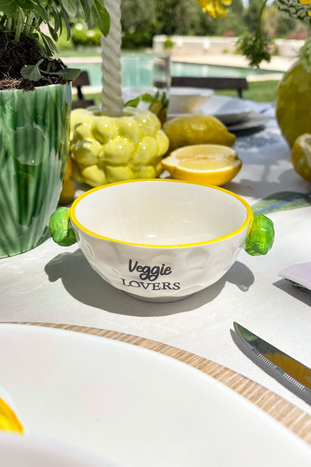 Cuenco Borde Amarillo Porcelana Vajilla Huerto Cristina Oria