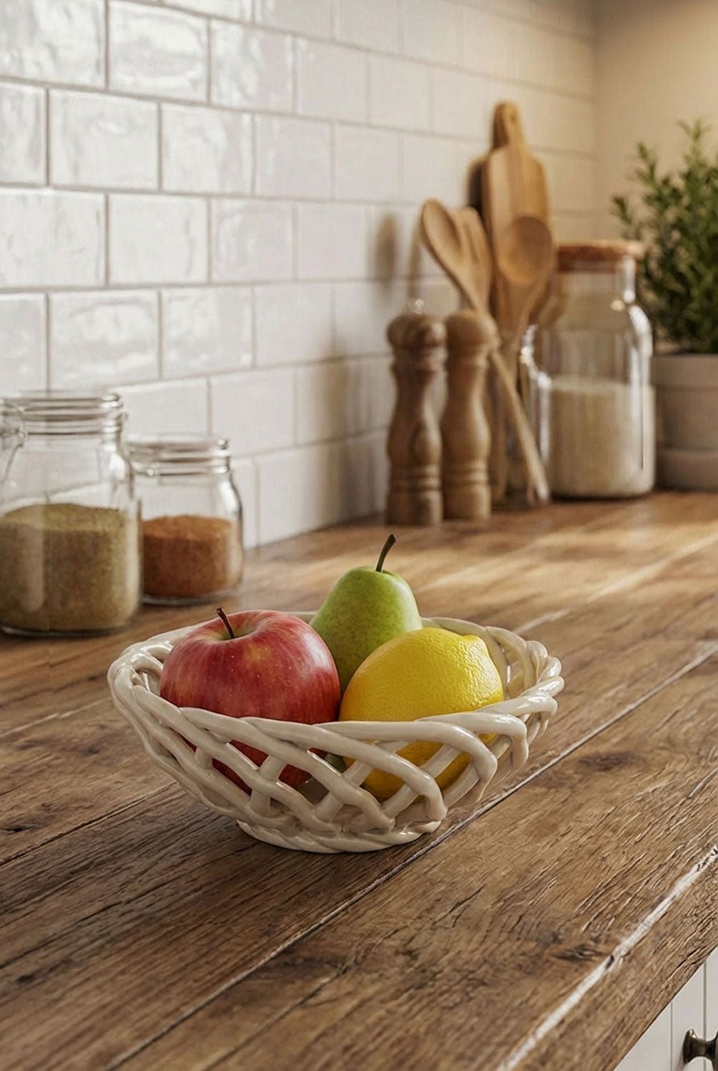 Frutero De Porcelana Diseño Trenzado Pequeño Cristina Oria 