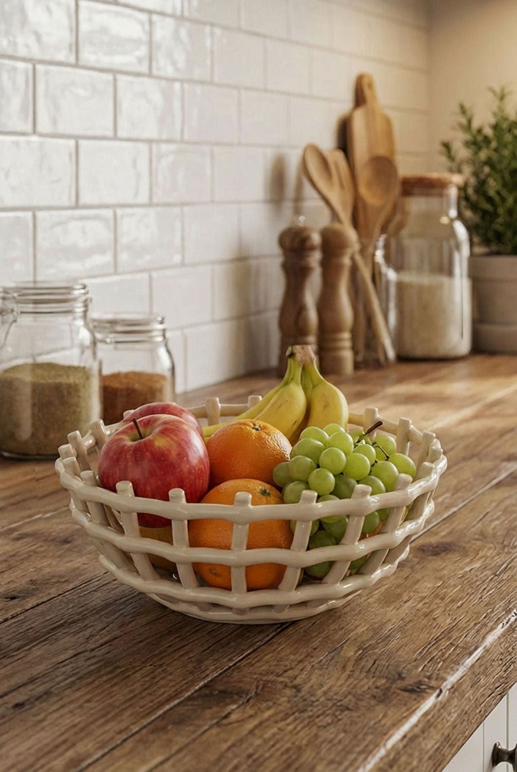 Frutero De Porcelana Diseño Trenzado Grande Cristina Oria 