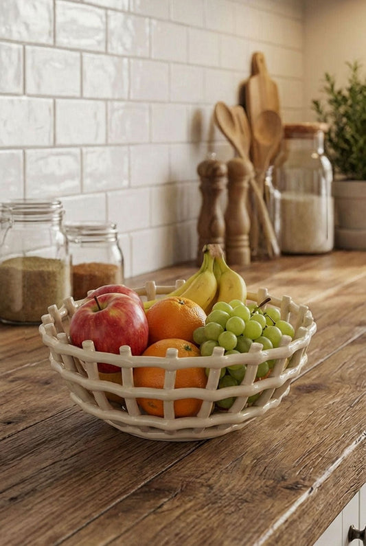 Frutero De Porcelana Diseño Trenzado Grande Cristina Oria 