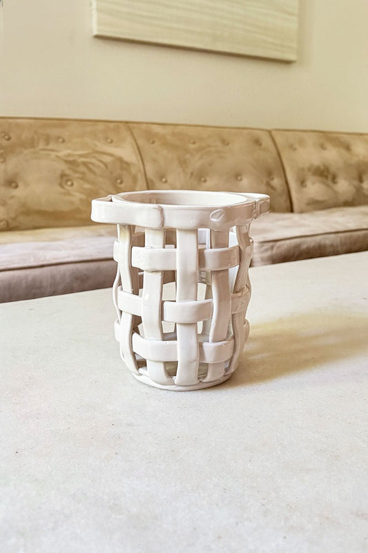 Macetero Con Asas Diseño Trenzado Beige Cristina Oria