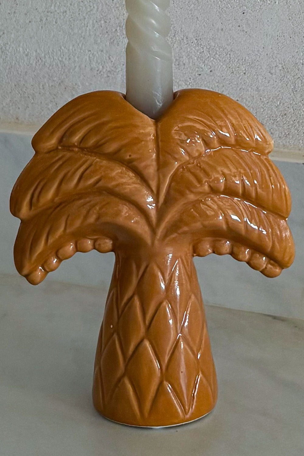 Detalles Portavelas Diseño Palmera Beige Cristina Oria
