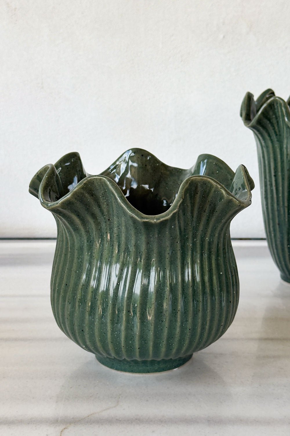 Jarrón Alto De Cerámica Diseño Botánico Jade Grande Cristina Oria