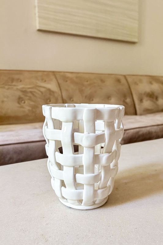 Macetero Diseño Trenzado Blanco Cristina Oria