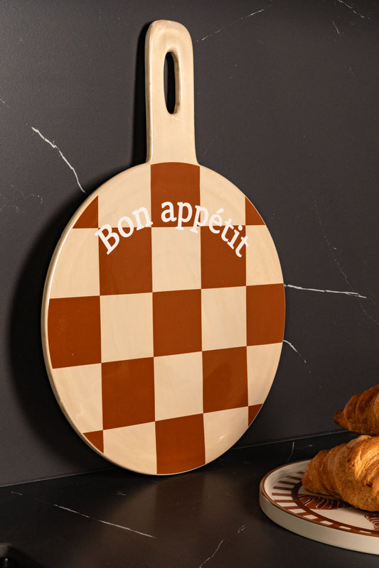 Tabla Con Mango Diseño Cuadros "Bon Appétit" Cristina Oria