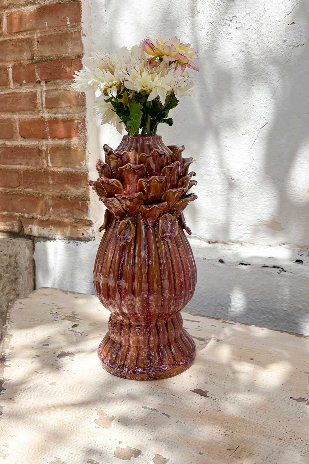 Detalles Jarrón Alargado De Gres Tono Arcilla Grande Cristina Oria