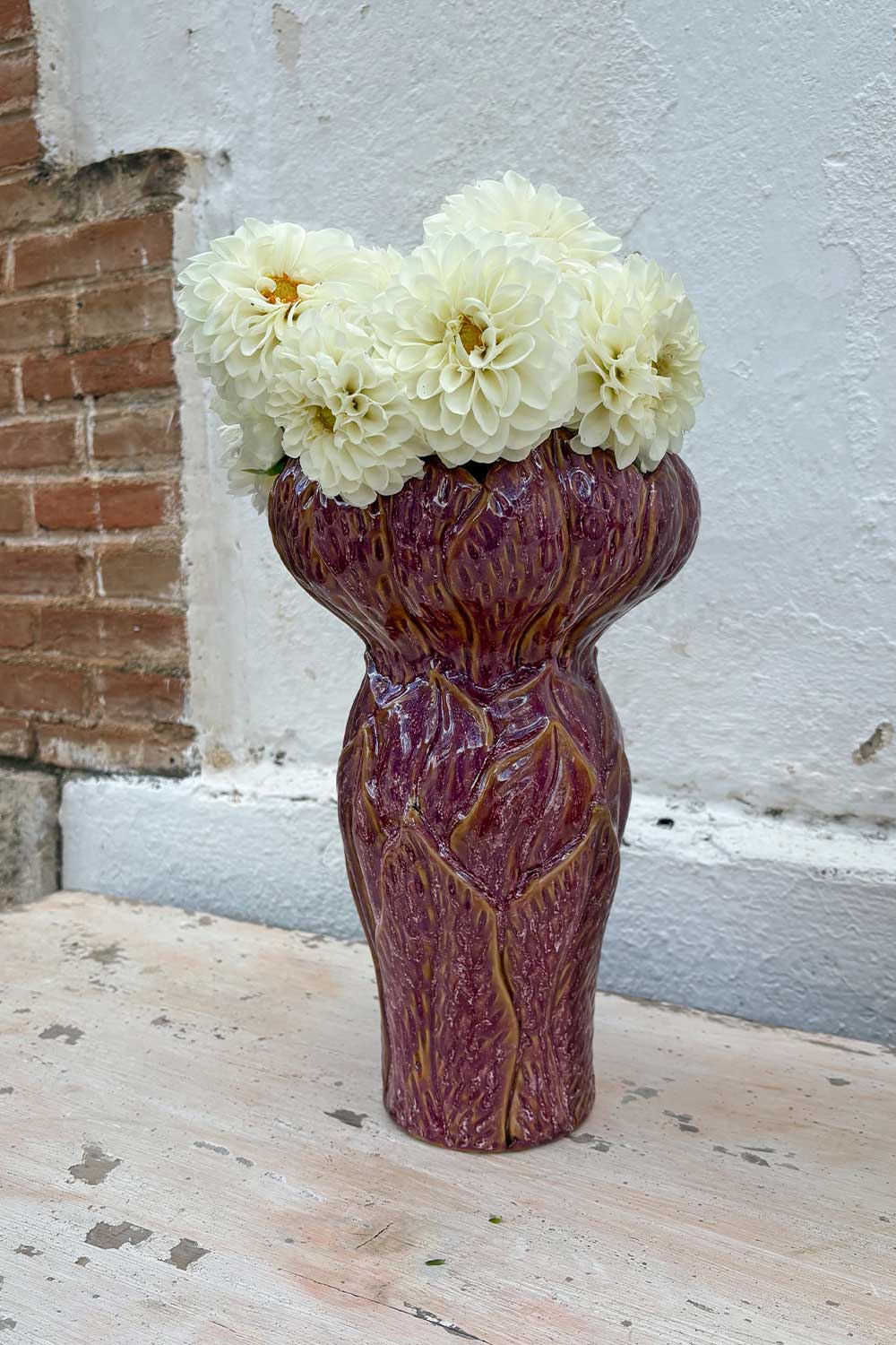 Flores Jarrón Abierto De Gres Tono Arcilla Grande Cristina Oria