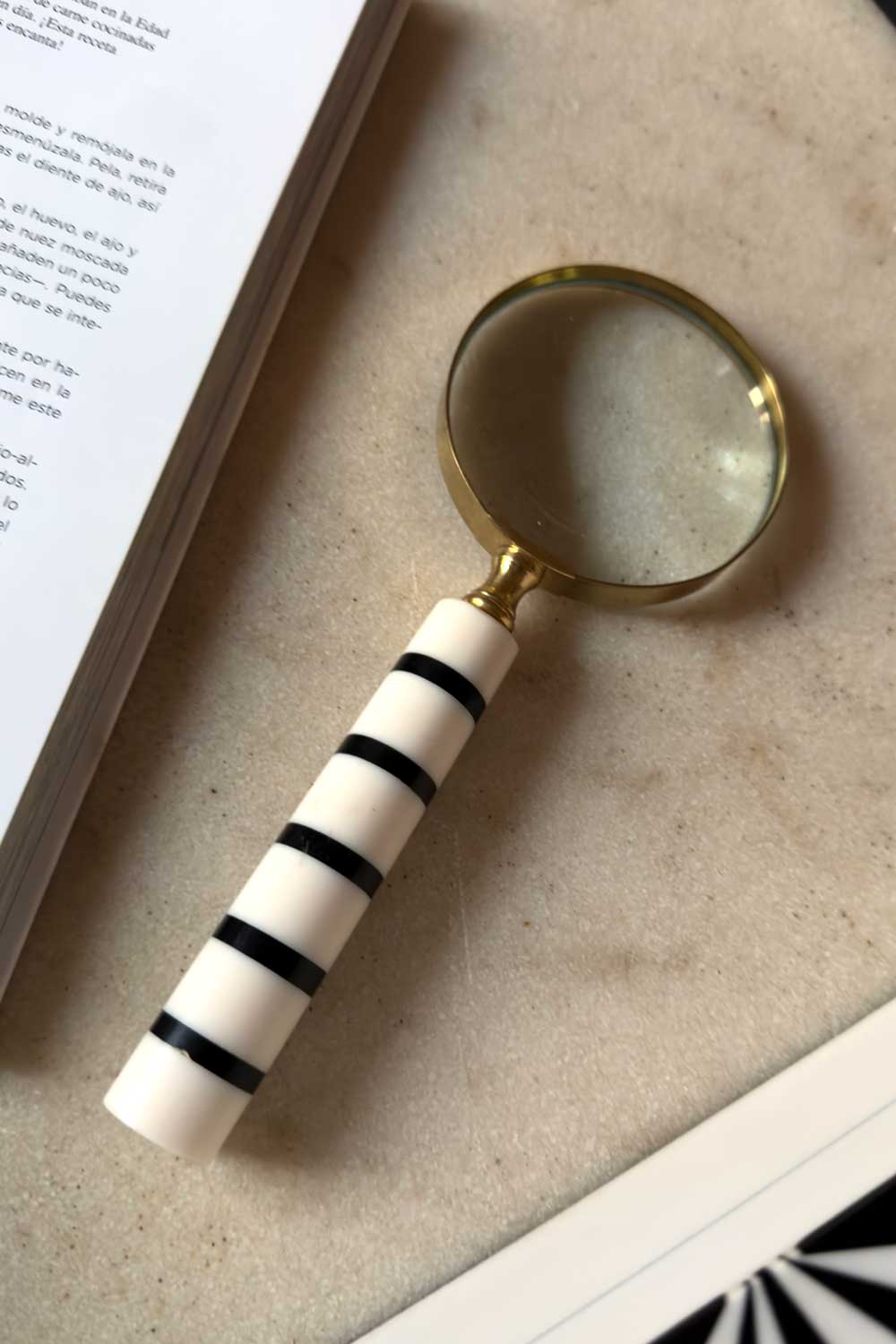 Lupa Con Mango Blanco Y Rayas Negras