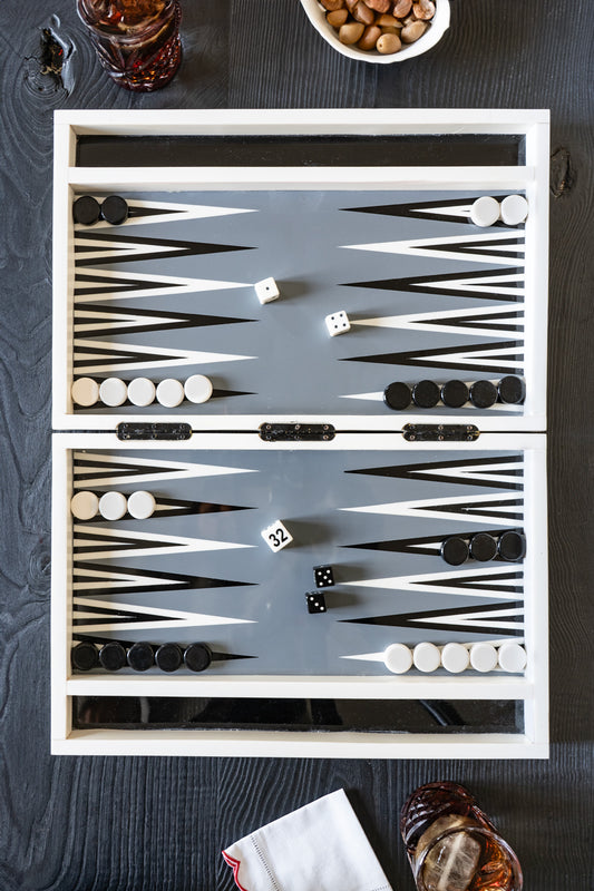 Backgammon De Resina Blanco Y Negro