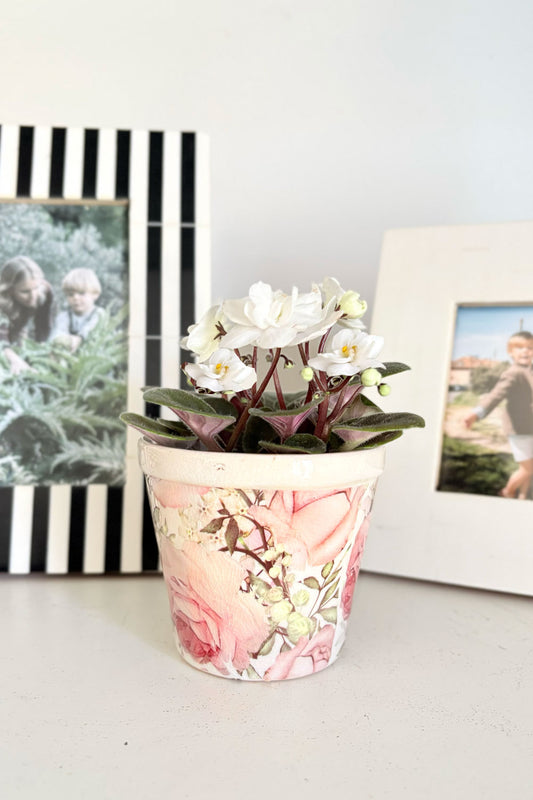 Jarrón Con Diseño De Rosas & Flores Blancas Cristina Oria