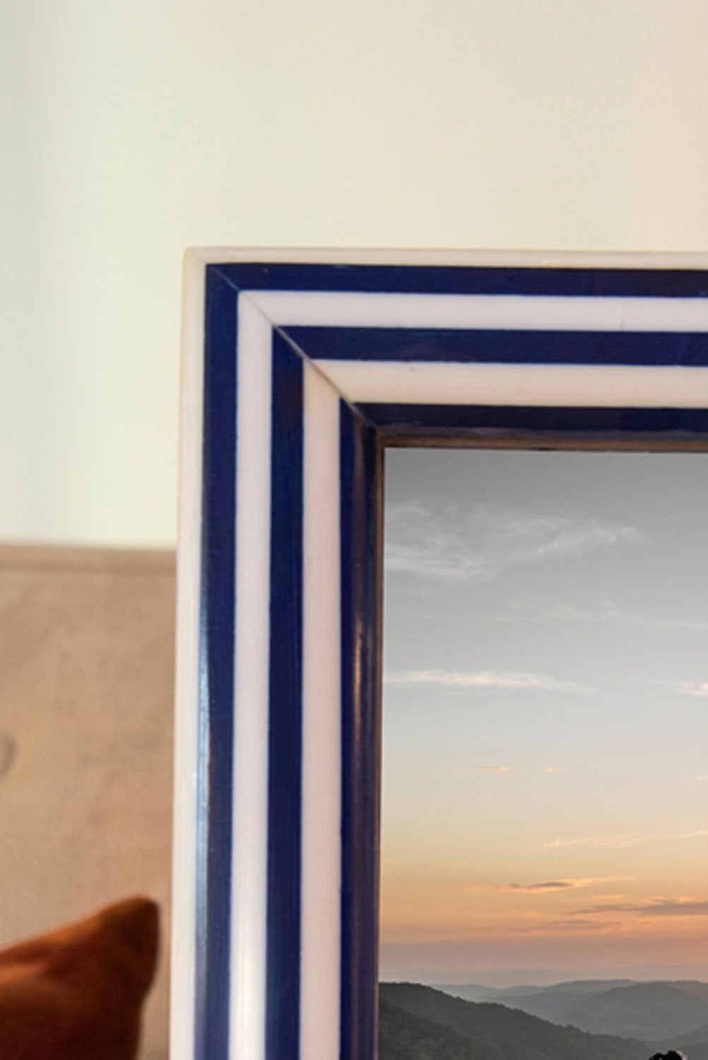 Marco De Fotos De Resina Con Diseño De Rayas Blancas Y Azules