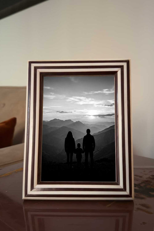 Marco De Fotos De Resina Con Diseño De Rayas Blancas Y Marrones