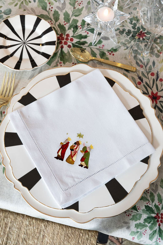 Servilleta Bordada a Mano con Diseño de Reyes Magos Cristina Oria