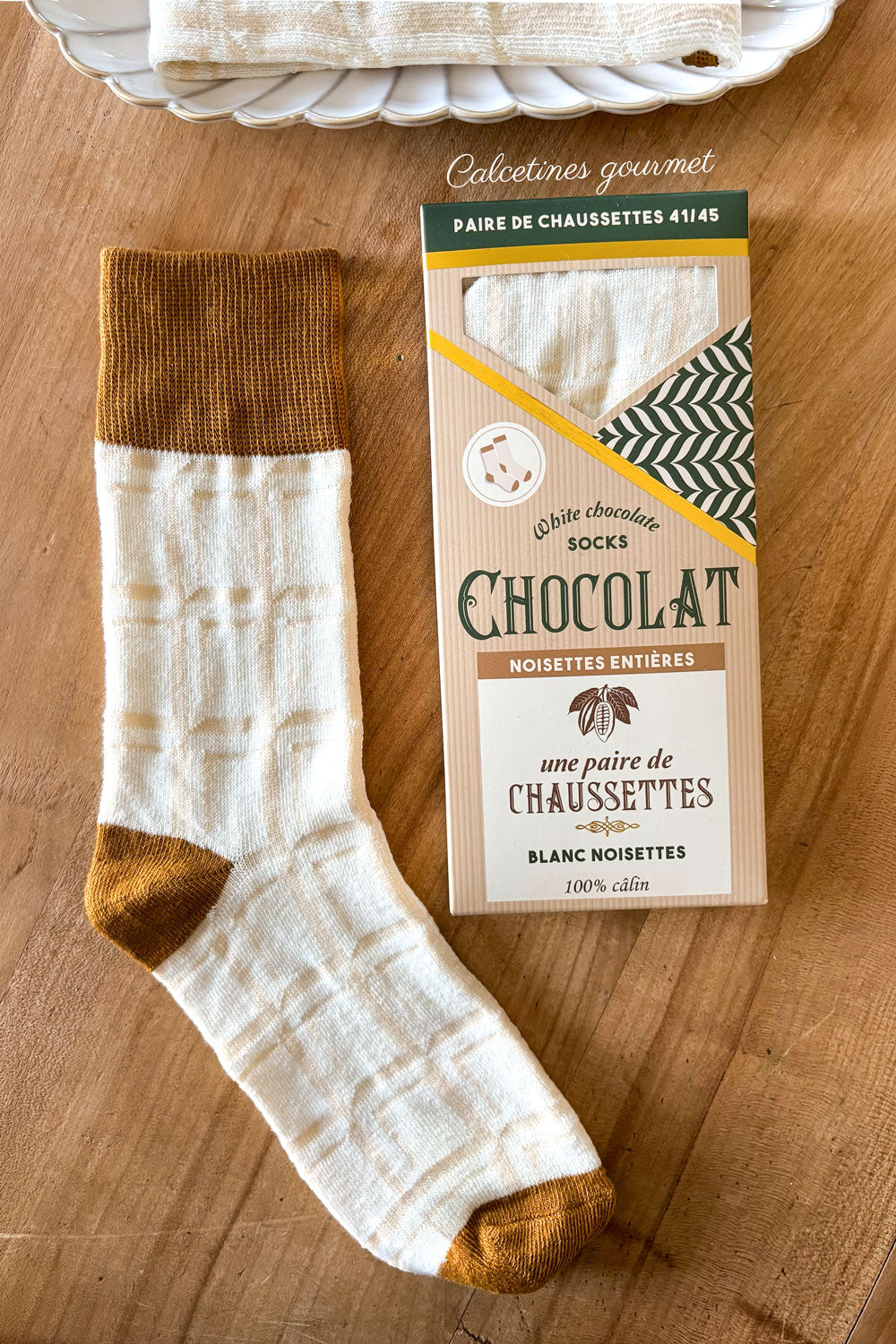 Calcetines Diseño Tableta De Chocolate  Blanco Cristina Oria 