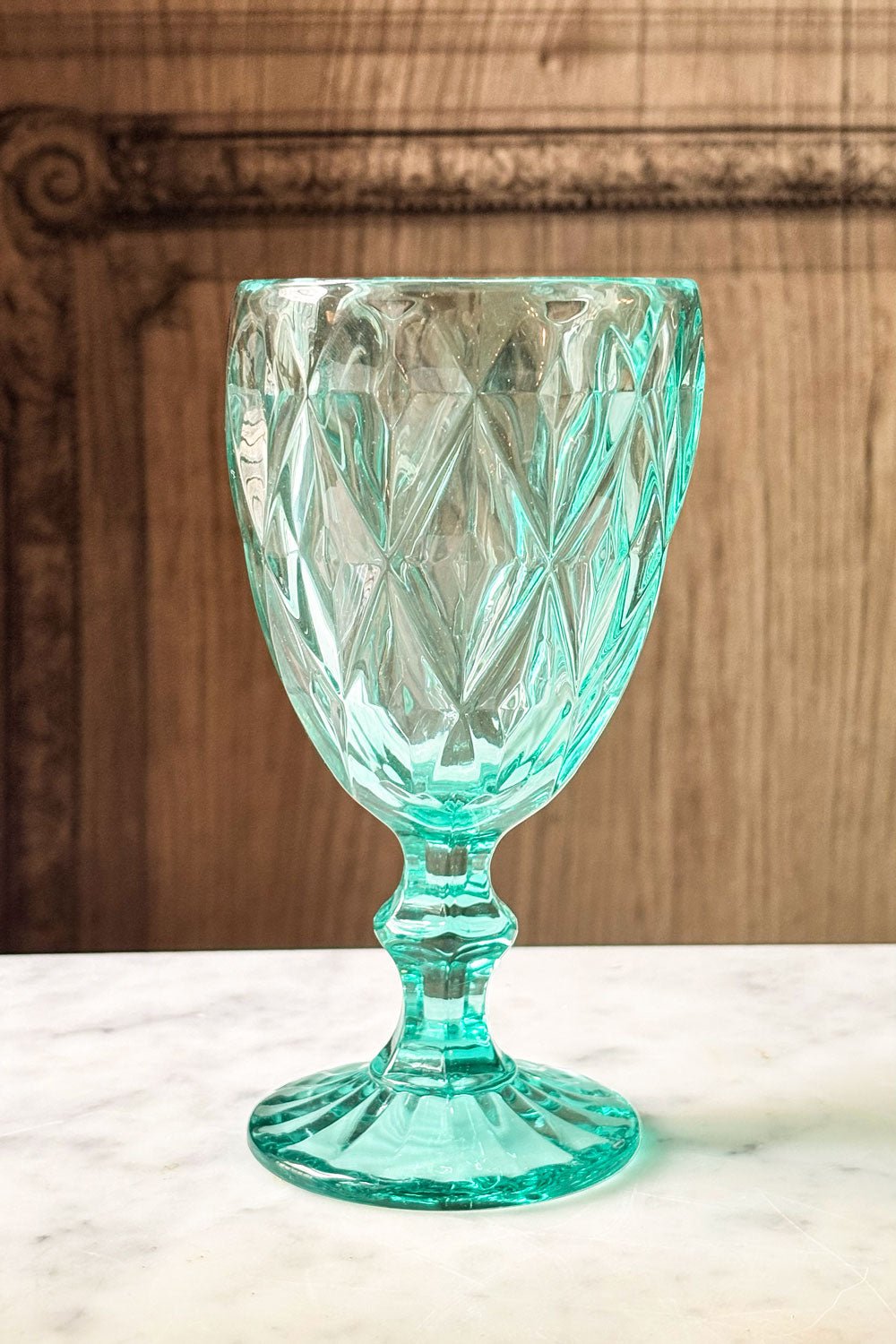 Detalle Set 6 Copas Azules Turquesas Diseño Rombos Cristina Oria 