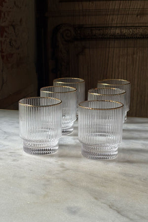 Set 6 Vasos Rayados Con Filo Dorado Cristina Oria 