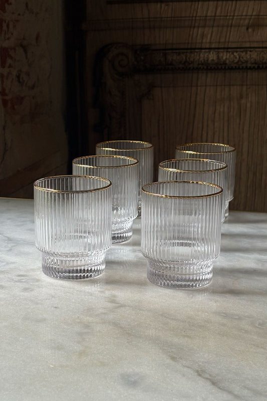 Set 6 Vasos Rayados Con Filo Dorado Cristina Oria 