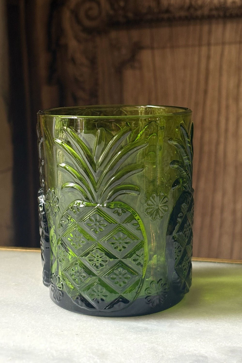 Detalle Set 6 Vasos Verdes Con Diseño De Piñas Cristina Oria 
