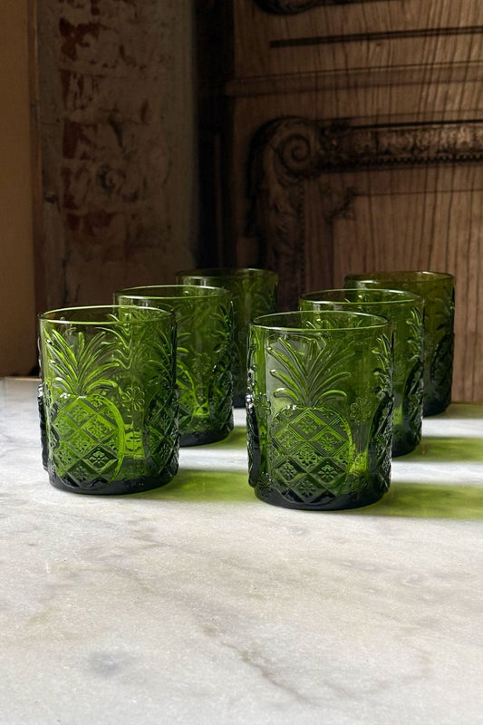 Set 6 Vasos Verdes Con Diseño De Piñas Cristina Oria 