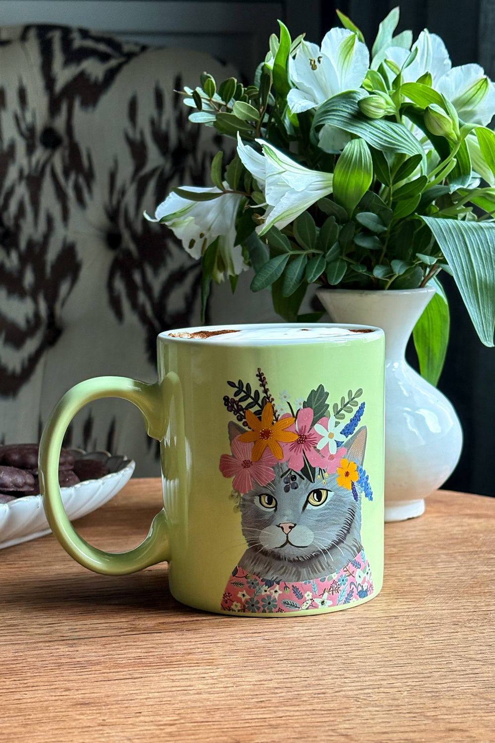 Taza Con Diseño De Gatos Verde Cristina Oria