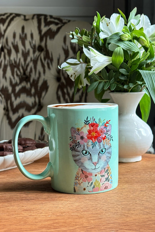 Taza Con Diseño De Gatos Celeste Cristina Oria