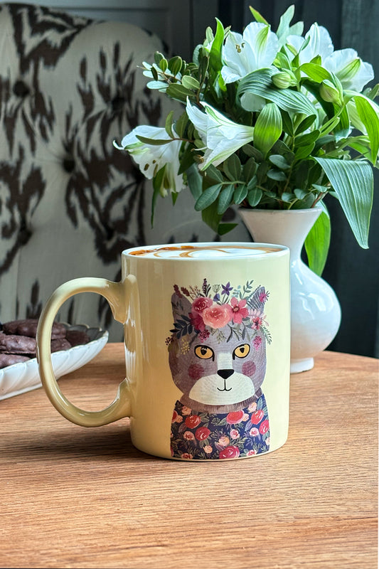 Taza Con Diseño De Gatos Amarilla Cristina Oria 