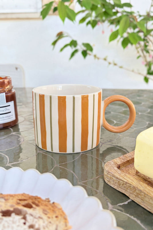 Taza De Porcelana Terra Bicolor Rayas Naranja Cristina Oria