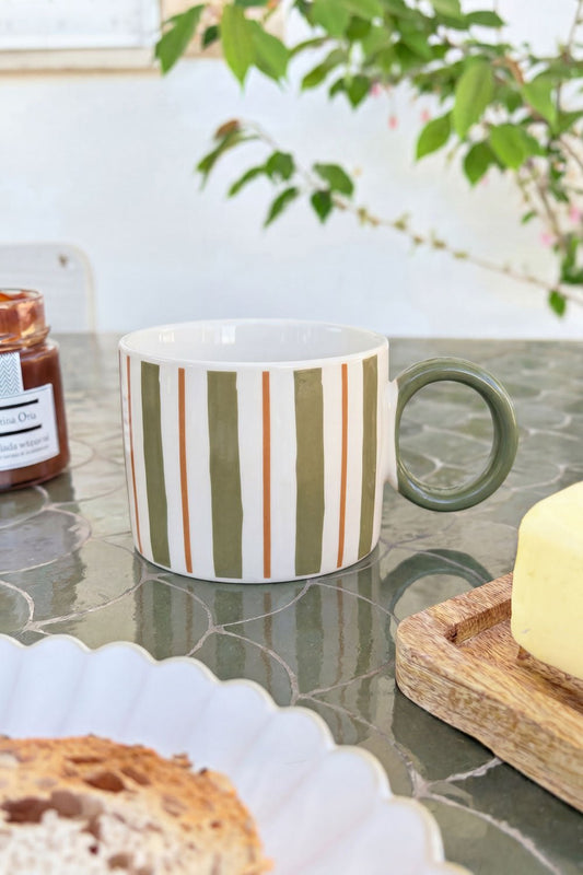 Taza De Porcelana Terra Bicolor Rayas Cristina Oria