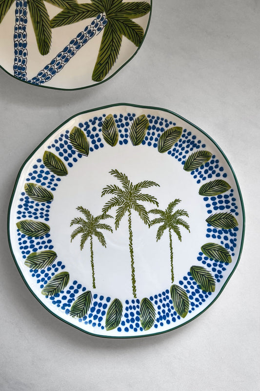 Plato Llano De Porcelana Diseño Palmeras Cristina Oria