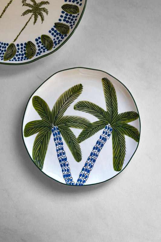 Plato De Postre En Porcelana Diseño Palmeras Cristina Oria