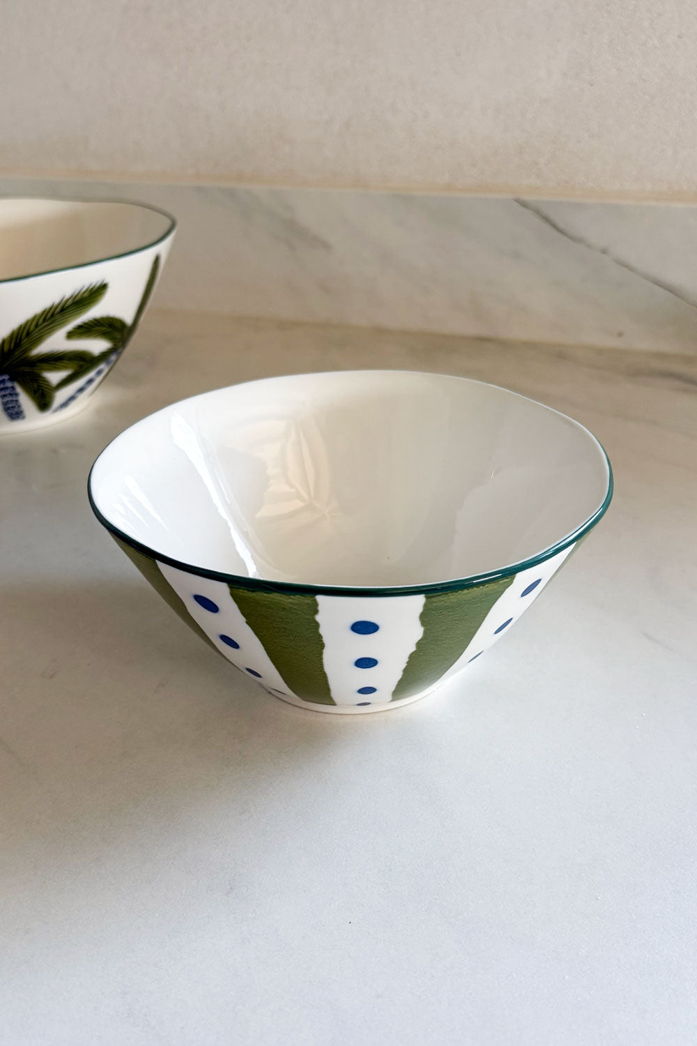 Detalles Cuenco De Porcelana Diseño Tropical Rayas Verdes Cristina Oria