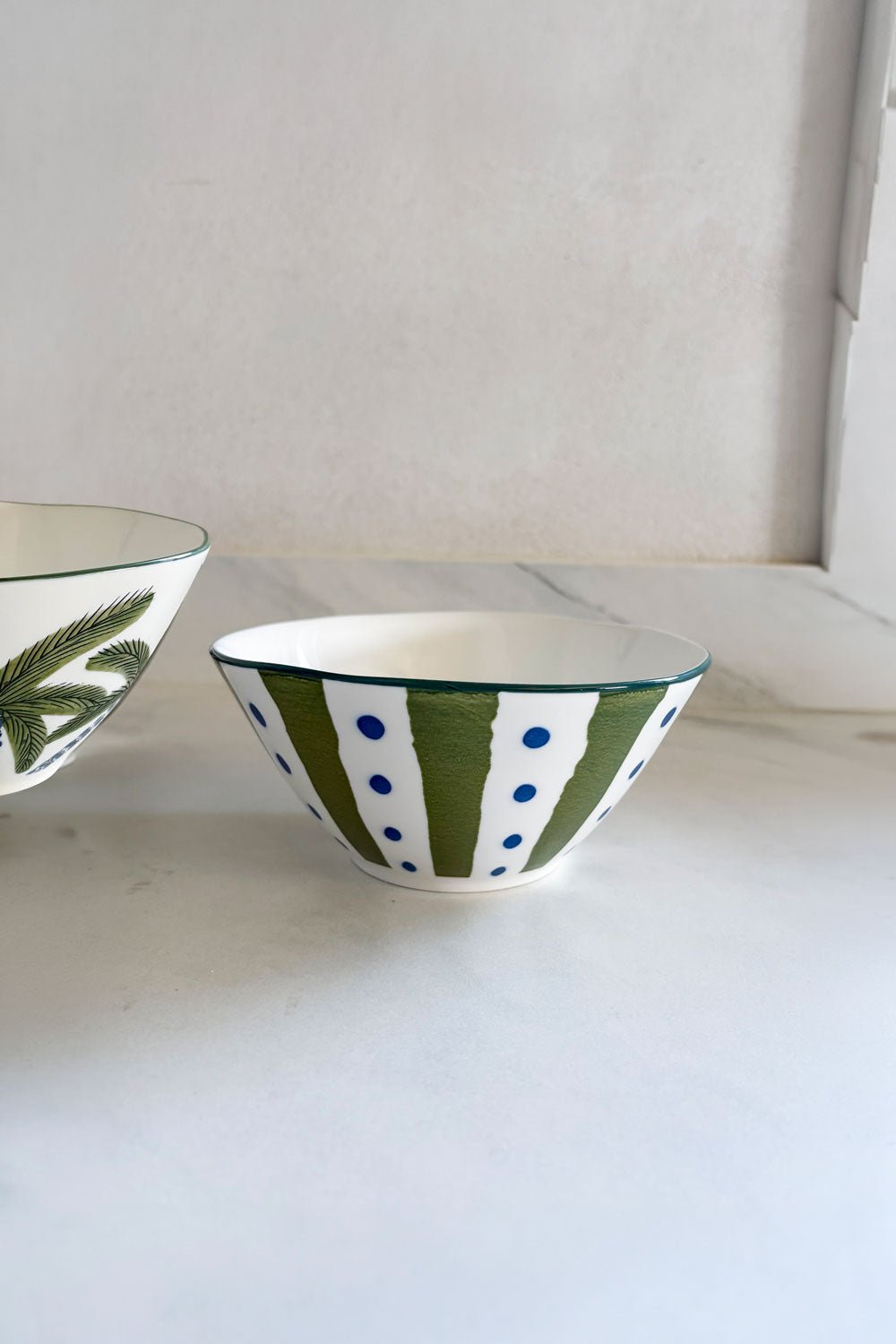 Cuenco De Porcelana Diseño Tropical Rayas Verdes