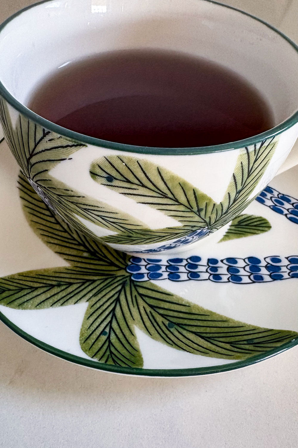 Té Taza & Plato De Porcelana Diseño Palmeras Cristina Oria