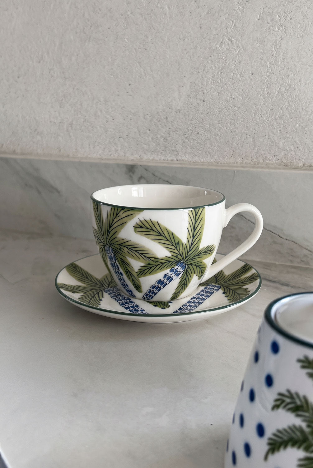 Taza & Plato De Porcelana Diseño Palmeras Cristina Oria