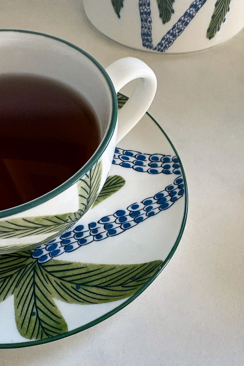 Detalles Taza & Plato De Porcelana Diseño Palmeras Cristina Oria