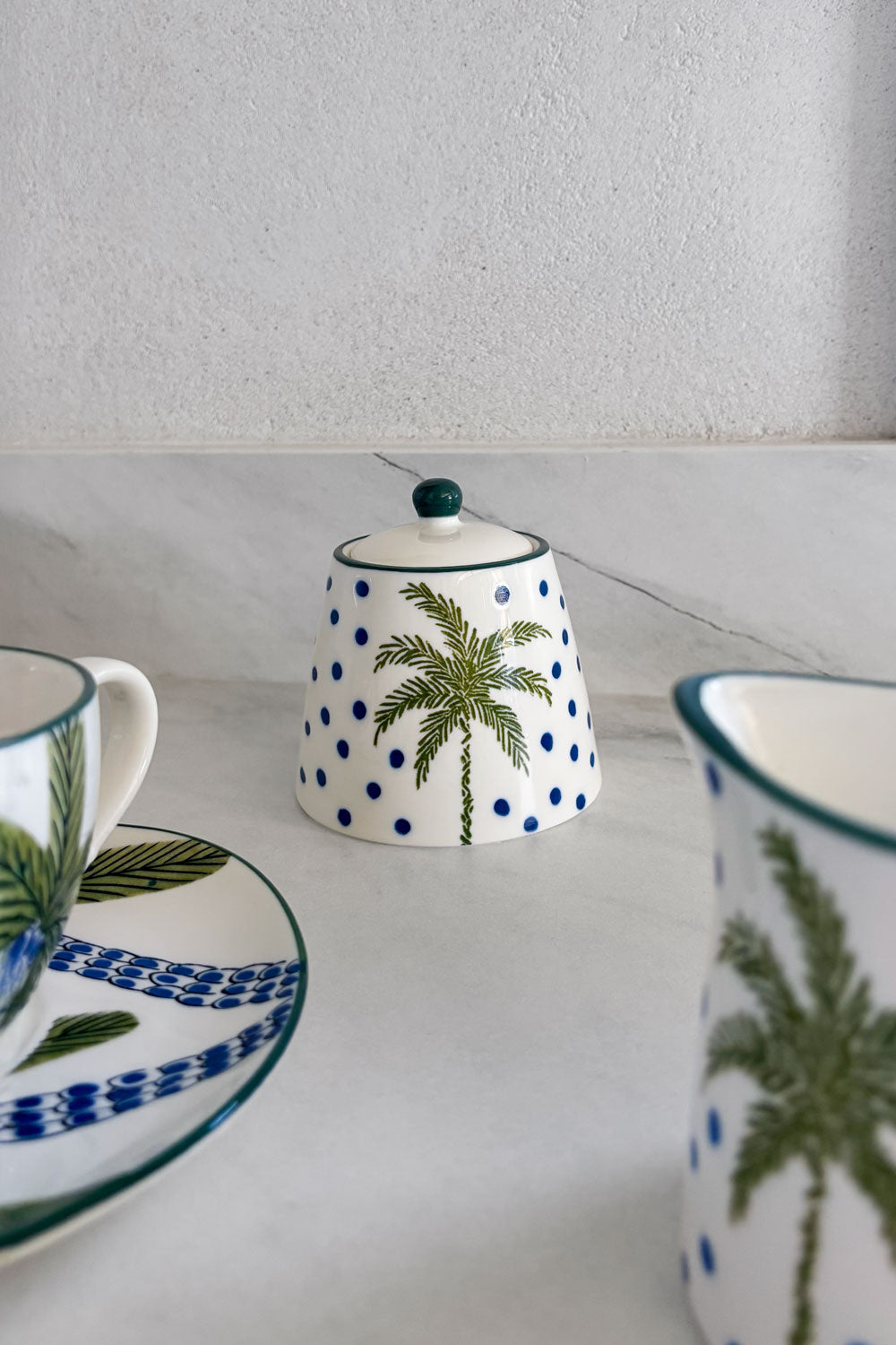 Azucarero Set Azucarero & Lechera De Porcelana Diseño Palmeras Cristina Oria