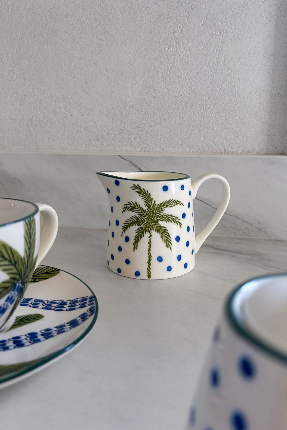 Lechera Set Azucarero & Lechera De Porcelana Diseño Palmeras Cristina Oria