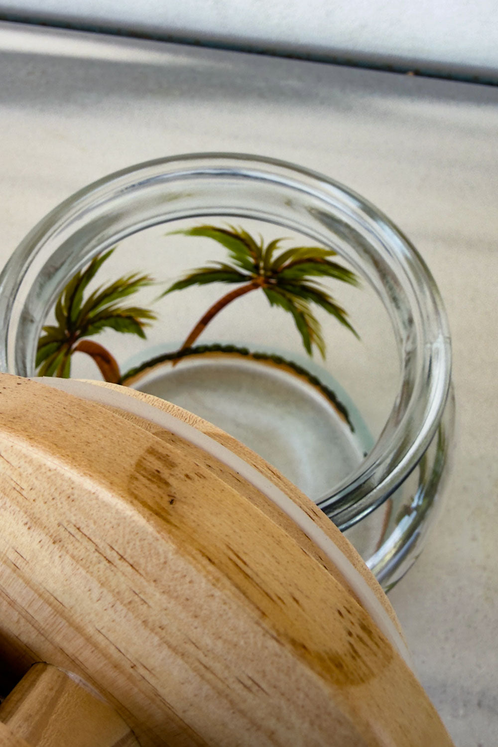 Tapa Borde Silicona Recipiente De Cristal Con Tapa Diseño Palmeras Cristina Oria
