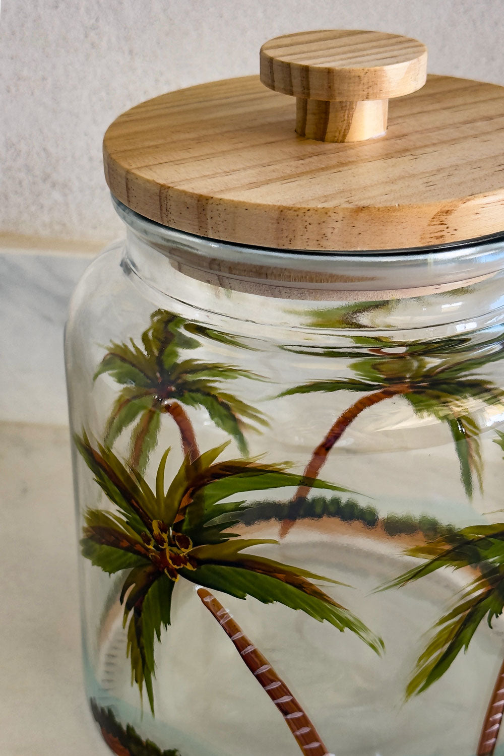 Detalles Recipiente De Cristal Con Tapa Diseño Palmeras Cristina Oria