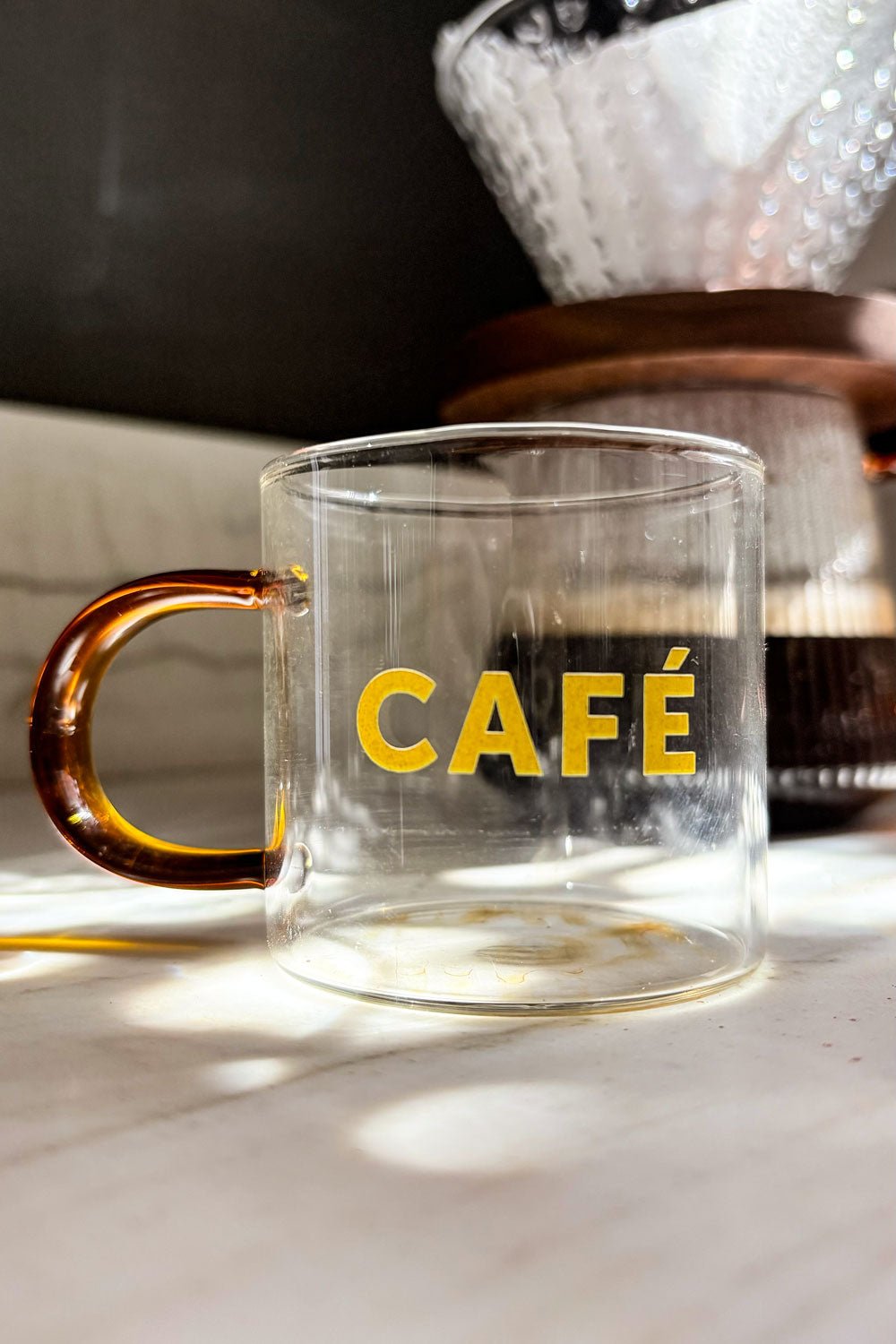 Taza Café De Vidrio Con Asa De Colores Naranja Cristina Oria