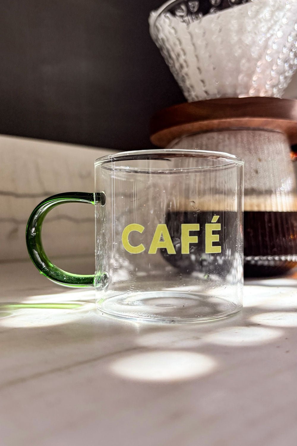 Taza Café De Vidrio Con Asa De Colores Verde Cristina Oria