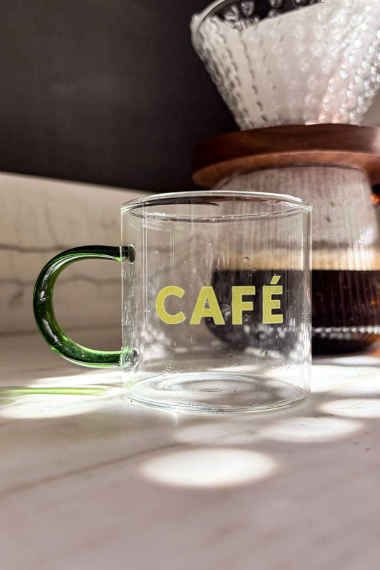 Taza Café De Vidrio Con Asa De Colores Verde Cristina Oria