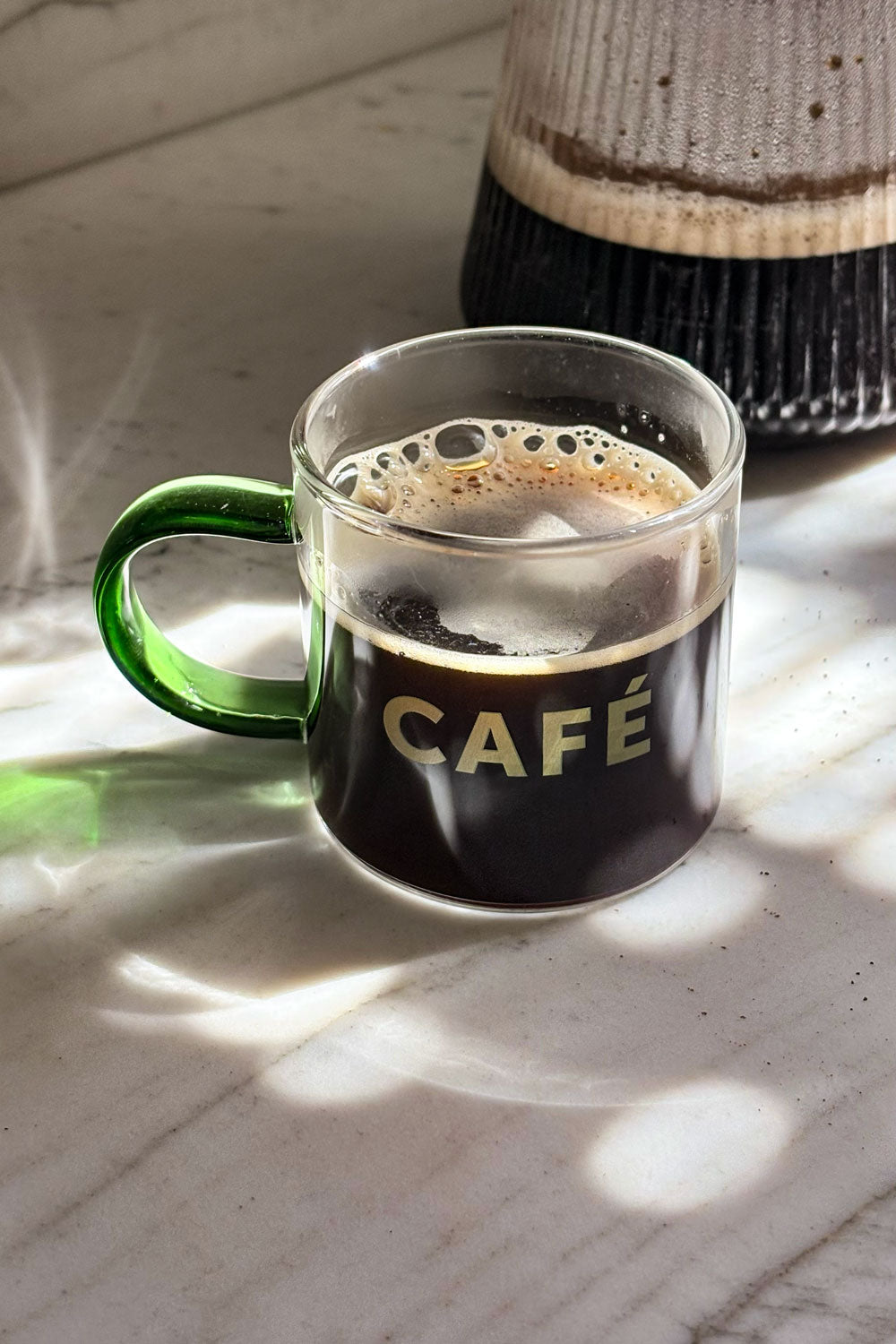 Detalles Taza Café De Vidrio Con Asa De Colores Verde Cristina Oria