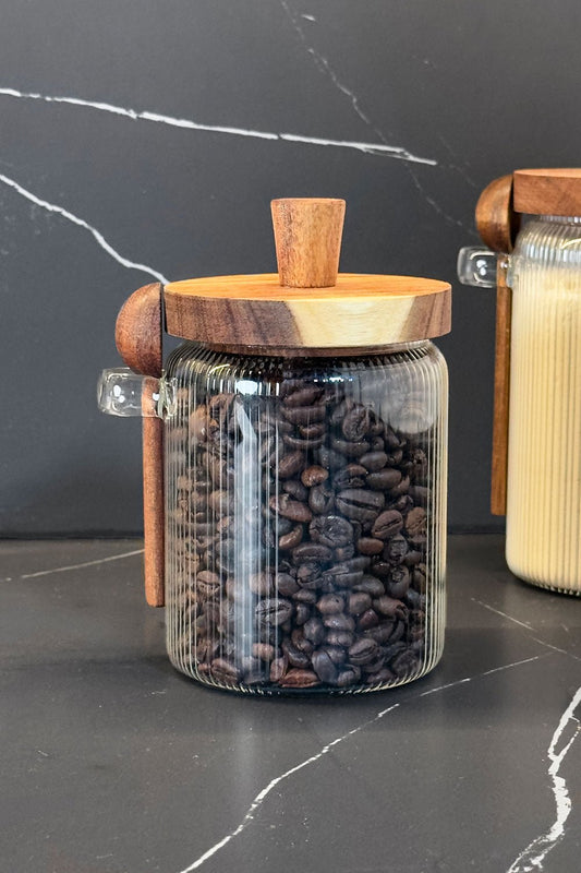 Café Tarro De Cristal Con Cuchara De Madera Cristina Oria