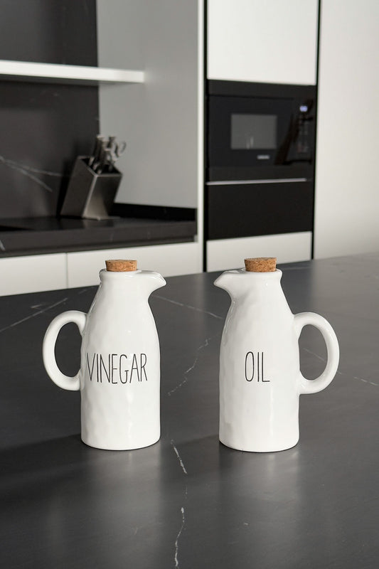 Set Aceitera & Vinagrera De Porcelana Blanca Cristina Oria