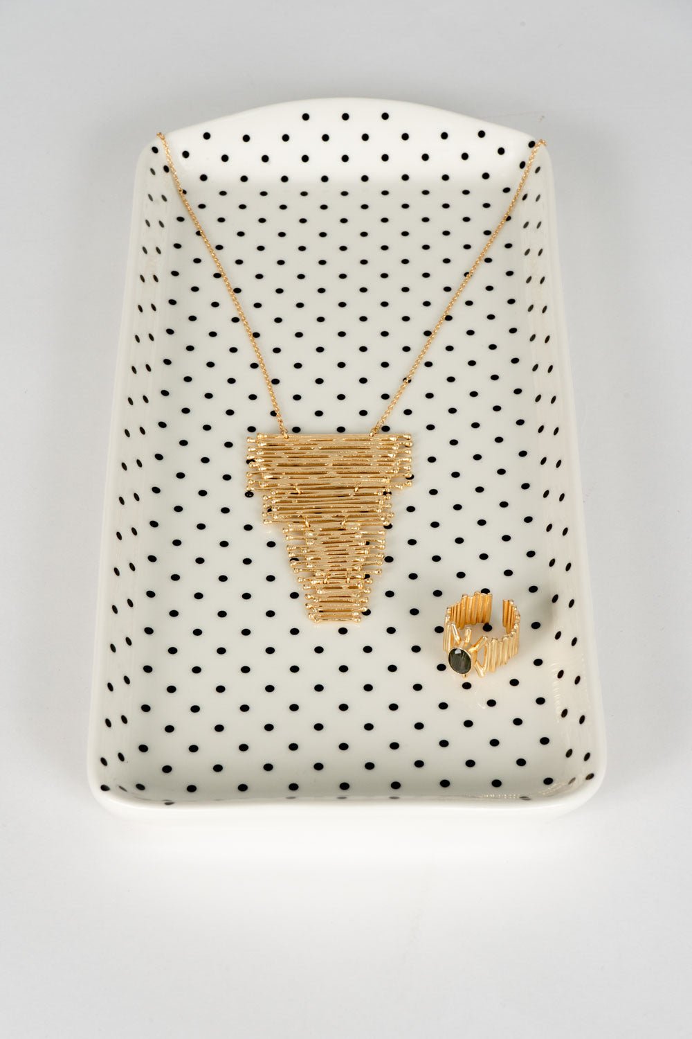 Combinação de anel de labradorita & colar cascata dourados