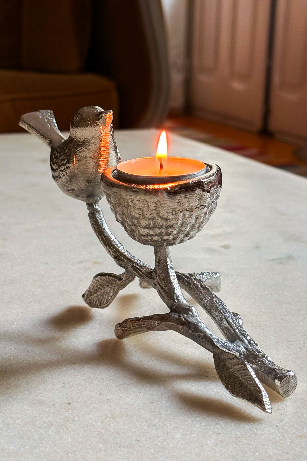 Portavelas Con Diseño De Pájaro En Rama Cristina Oria