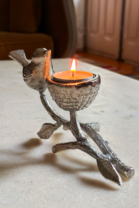 Portavelas Con Diseño De Pájaro En Rama Cristina Oria